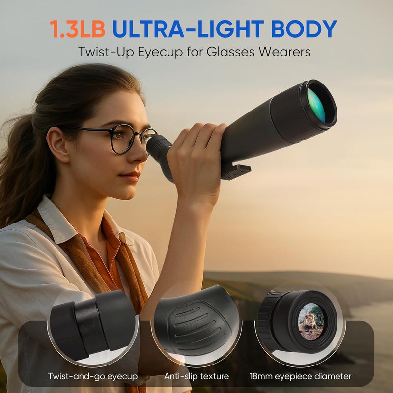 Yee Spotting Scope for Hunting, Target Shooting, Bird Watching, 60/80mm HD Spotter Scope with Tripod, Fully Multi-Coated Optics BAK4 IPX5 Waterproof for Wildlife Viewing with Phone Adapter, Carrying Bag - Image 5